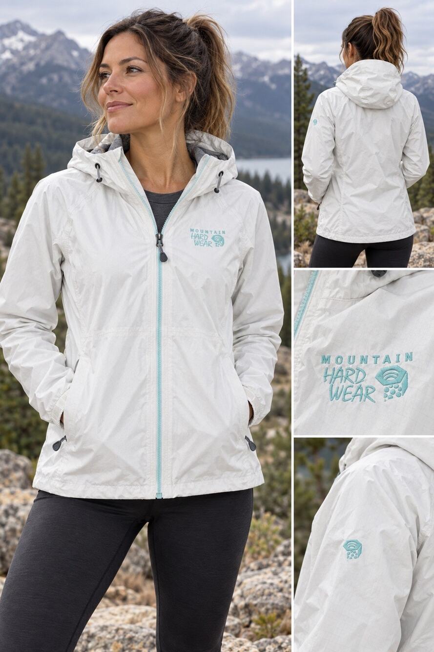 Mountain Hardwear Plasmic Women’s Large Dry.Q EVAP Waterproof Rain Jacket White